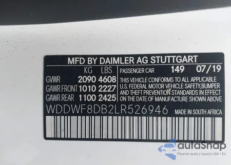 2020 Mercedes-Benz C 300 from USA, damaged, VIN WDDWF8DB2LR526946